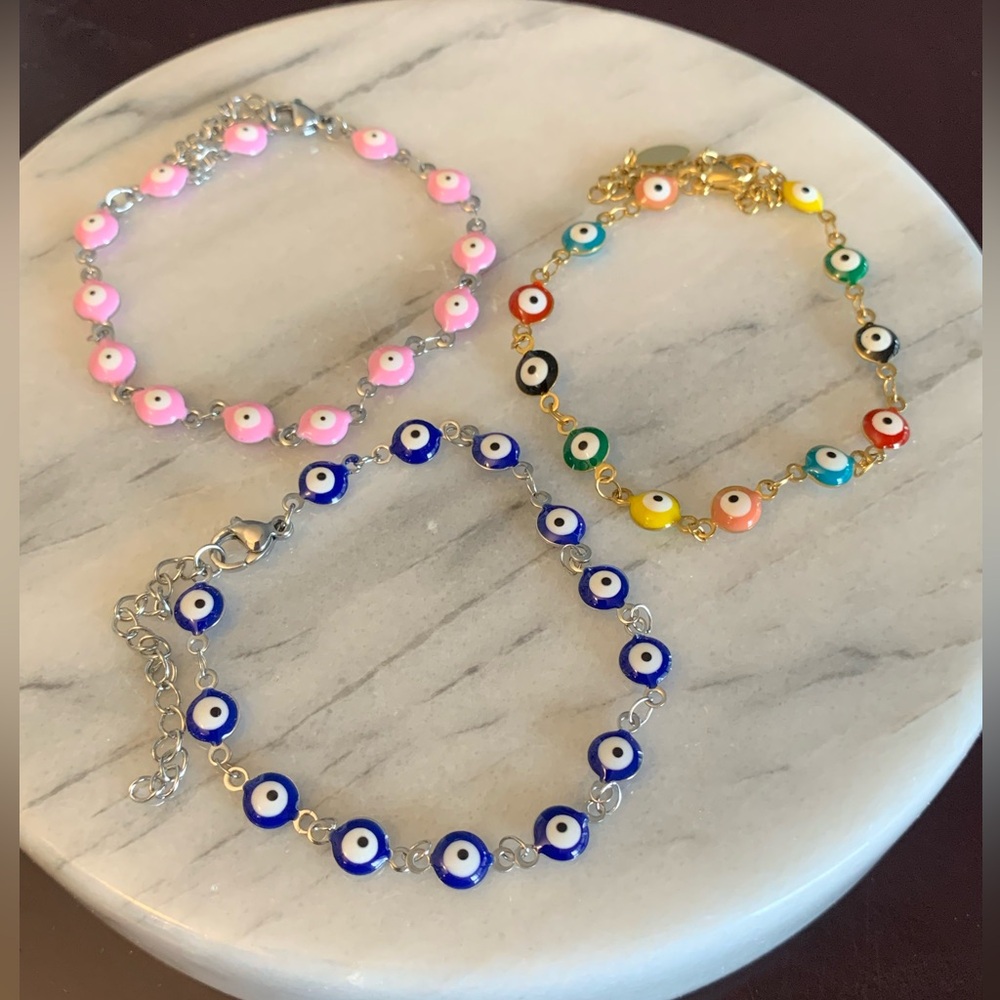 (3X) Evil Eye Bracelet Bundle Stainless Steel